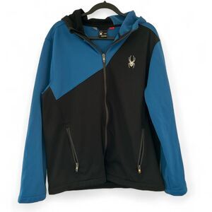 Spyder Men's Blue and Black Zip up Hoodie Large